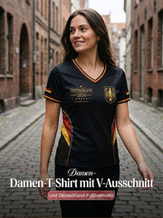 Damen-Fußballfan-T-Shirt mit Deutschland-Print und V-Ausschnitt