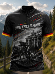 Herren-Radsporttrikot aus Deutschland mit halbem Reißverschluss und kurzen Ärmeln