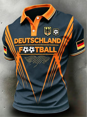 Herren-Poloshirt im Business-Stil mit deutschem Fußball-Print, lässig geschnitten