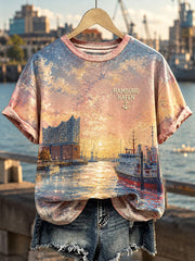 Damen Hamburg Hafen Kunstdruck Casual T-Shirt