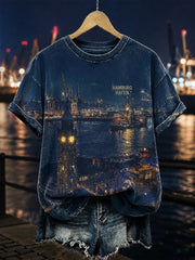 Frauen-Hamburg-Hafen-Kunstdruck-Lässiges T-Shirt