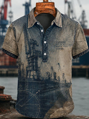 Herren-Lässiges Hemd im Retro-Design mit Hamburger-Hafen-Motiv