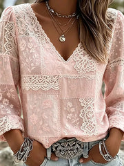 Damen-Top aus Baumwolle-Leinen im Vintage-Stil mit floraler Kunstprint-Optik