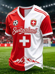 Herren Schweizer Fußball Liga Kunstdruck Freizeit T-Shirt