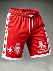 Herren-Freizeithose mit Schweizer Fußball-Print und kurzer Länge