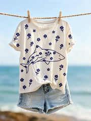 Kurzarm-T-Shirt mit Blumen druck für Damen