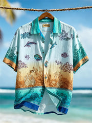 Herren-Urlaub Strand Unterwasser Meeresleben Farbverlauf bedrucktes Kurzarmhemd