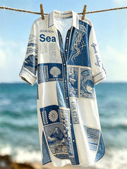 Frauen Seascape & Sea Animals Collage Kunstdruck Urlaub-Stil Shirt Kleid