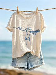 Kurzarm-T-Shirt mit Bikini-Print für Damen-Meersalz-Sonne