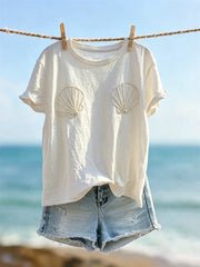 Kurzarm-T-Shirt mit Bikini-Perlen bedruck für Damen