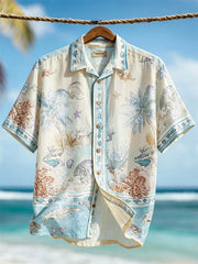 Herren-Urlaub Strandhemd im Hawaii-Stil mit Aufdruck und kurzen Ärmeln