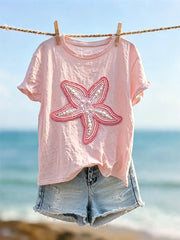 Kurzarm-T-Shirt mit Kunstdruck für Damen