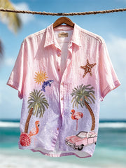 Herren-Urlaubs-Hemd für den Strand mit Farbverlauf und Glitzerdruck, Kurzarm