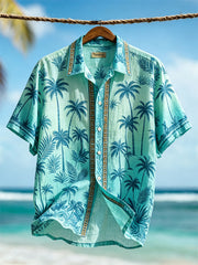 Herren-Urlaubs-T-Shirt für den Strand mit Palmen und Farbverlauf, Kurzarm