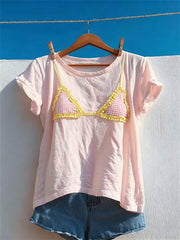 Kurzarm-T-Shirt mit Rüschen besatz für Damen
