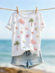 Damen-Urlaubs-T-Shirt mit Strandmotiv und Kurzärmeln