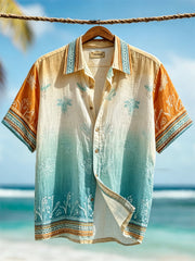 Herren-Urlaubs-T-Shirt für den Strand, Farbverlauf, hawaiianischer Stil, Kurzarm