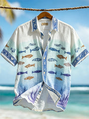 Herren-Urlaub Strand Fische Unterwasser Farbverlauf Bedrucktes Kurzarm-Hemd