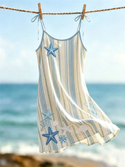Damen Seestern Muscheln Strand gestreift Print Cami Mini kleid