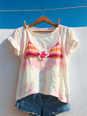 Kurzarm-T-Shirt mit Bikini-Print für Frauen