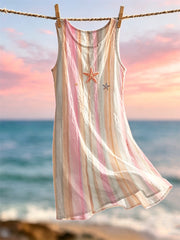 Damen Seestern Strand Sonnen untergang Gestreiftes Druck Tank kleid