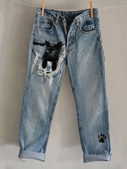 Damen-Hosen mit Katzenkunstdruck, lässig