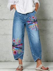 Damen-Hose mit Tier-Drachenfliegen-Kunstdruck