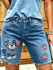 Damen-Jeans mit kurzer Länge und tierischem Hunde-Druck