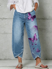 Damen-Hose mit Tier- und Schmetterlingskunstdruck