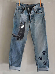 Damen-Hosen mit Katzenkunstdruck, lässig
