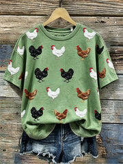 Damen-T-Shirt mit kurzem Ärmel und Hühner-Print in verschiedenen Farben
