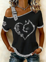 Damen-Casual-T-Shirt mit Katzenmuster