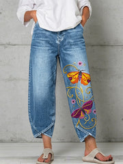 Damen-Hose mit Schmetterlings-Kunstdruck