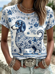 Damen-Wurst-Hund-T-Shirts mit Blumen druck