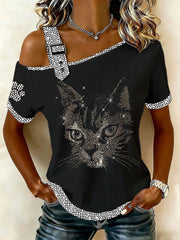 Damen-Casual-T-Shirt mit Katzenmuster