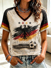Damen-Fußball-T-Shirt aus Deutschland mit V-Ausschnitt und Print