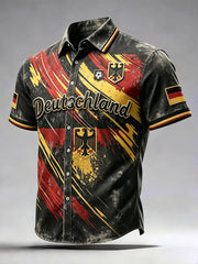 Herren-Vintage-Deutschlandflaggen-Football-Print-Lässiges Kurzarmhemd