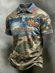 Retro-Österreichische Tarnmuster-Patchwork-Casual-Poloshirt