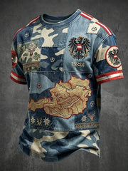 Vintage-Ärmelloses T-Shirt im österreichischen Landkarten-Camouflage-Patchwork‑Stil