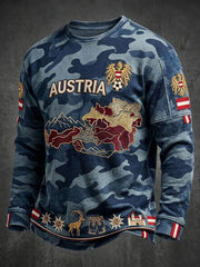 Vintage-Ärmelloses T-Shirt im österreichischen Karten‑Camouflage‑Style mit lässigem Waffelstruktur‑Webmuster