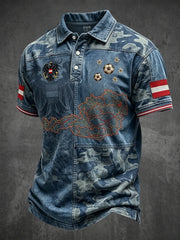 Vintage österreichische Landkarte Tarnmuster Patchwork Freizeit-Poloshirt