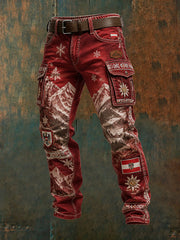 Herren-Cargohose im Retro-Stil mit Schneegebirgslandschaft