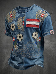 Retro-Österreichisches Fußball-Tarnmuster-Patchwork-Lässiges T-Shirt