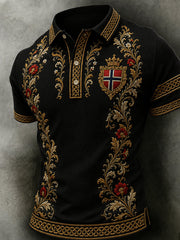 Herren-Poloshirt im Retro-Nordic-Stil mit norwegischem Kunstdruck, lässig geschnitten