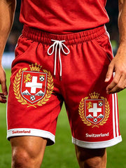 Herren-Freizeithose mit Schweizer Fußball-Print und kurzer Länge