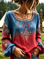 Damen-Mode-Viking-Art-Druck-Top