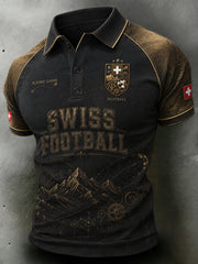 Herren-Poloshirt mit Retro-Fußball-Print und kurzen Ärmeln