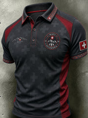Retro-Fußball‑Casual‑Trikot im Schweizer Stil mit gesticktem Blumenmuster