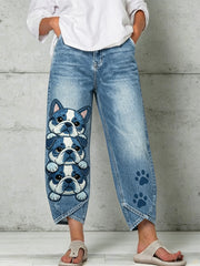 Damen-Hose mit Tier- und Hundekunstdruck