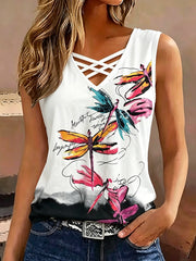 Damen Retro Tier Libelle Print Ärmelloses Tank Top